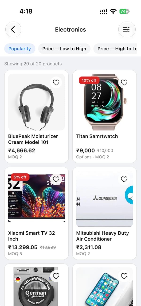 My Store app Electronics category sorted by popularity