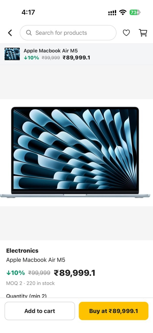 My Store app product page for a laptop with discount, stock and Buy button