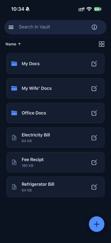 1Vault list view with folders and bills showing file sizes