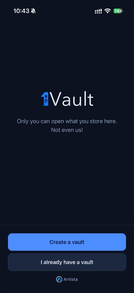 1Vault welcome screen: only you can open what you store here